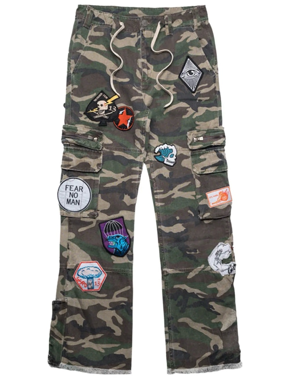 Brand new with tags GODSPEED NYC Patchwork Flared Cargo Pants in Camo.